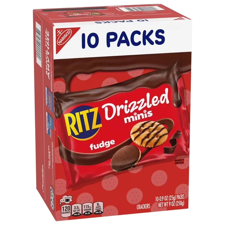 RITZ Drizzled Minis Fudge Crackers 10 Pack Sweet Salty School Lunch Snacks