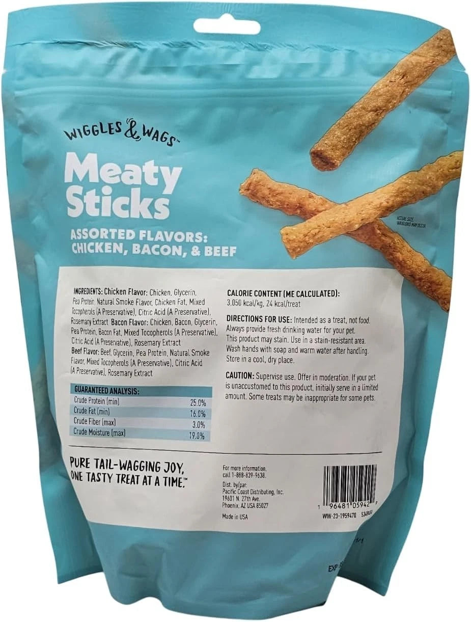 Wiggles & Wags 1 lb Dog Treats Soft Chewy Sticks Chicken Bacon Beef Assorted