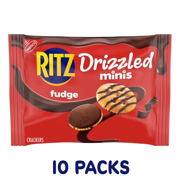 RITZ Drizzled Minis Fudge Crackers 10 Pack Sweet Salty School Lunch Snacks