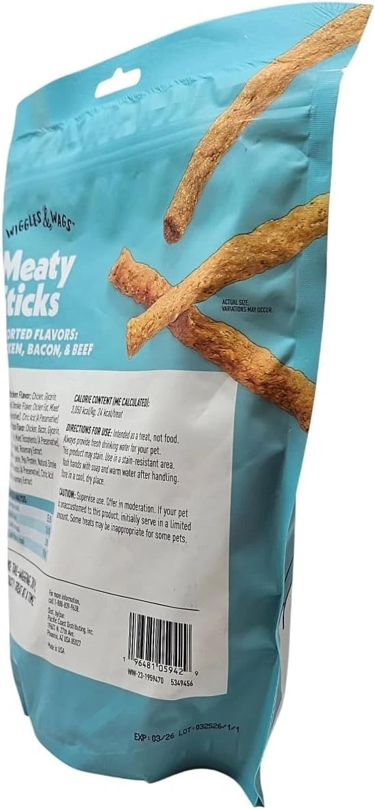 Wiggles & Wags 1 lb Dog Treats Soft Chewy Sticks Chicken Bacon Beef Assorted