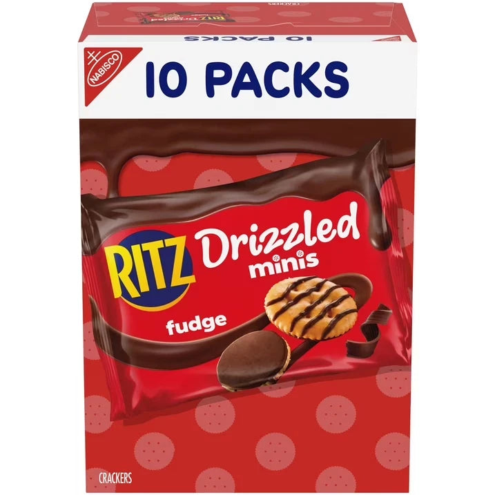 RITZ Drizzled Minis Fudge Crackers 10 Pack Sweet Salty School Lunch Snacks