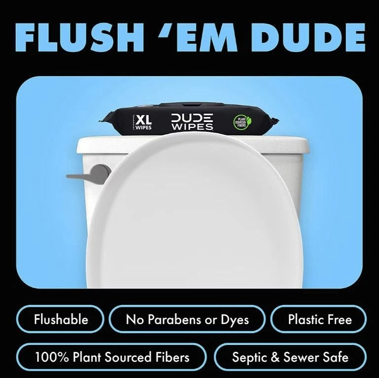 DUDE Wipes Flushable Adult Wet Wipes – Fragrance Free, Extra Large, 8 Packs (384 Total Wipes)